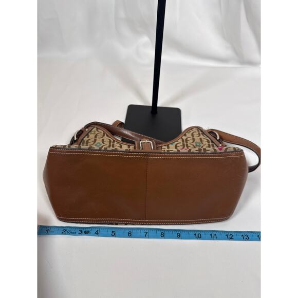 Vintage Fossil Handbag Y2K Leather & Canvas With Floral Design Small Tan - Picture 7 of 10